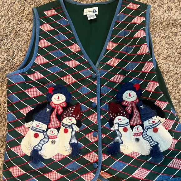 Paul Harris Vintage womens Christmas Holiday snowman graphic embriordered vest L - Picture 1 of 8